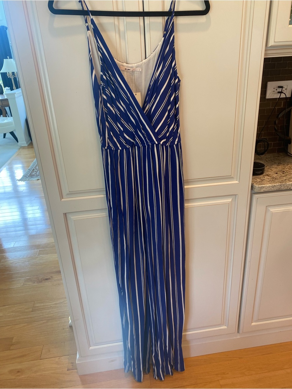 miami Royal Blue and White Striped V-Neck Romper
